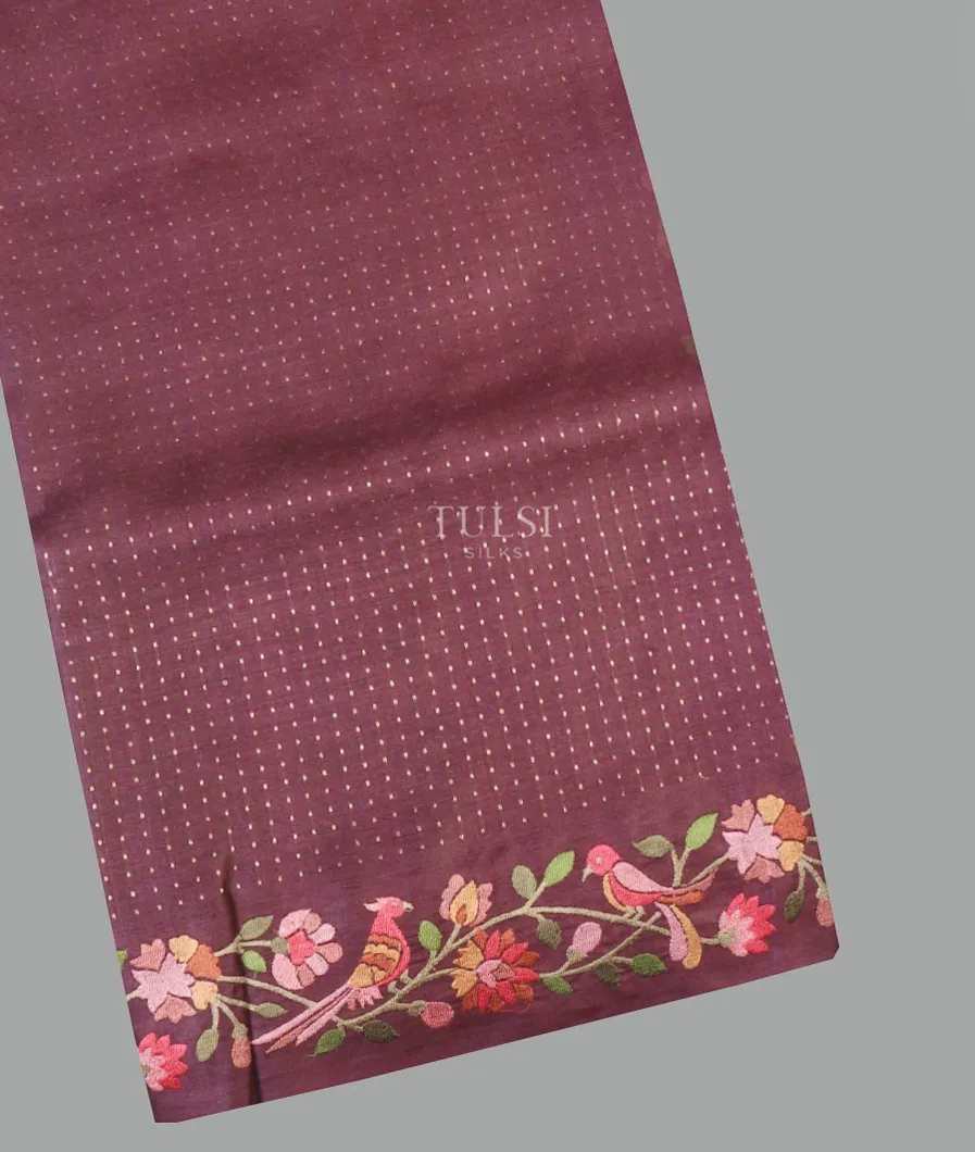 Burgundy Tussar Embroidery Saree T655117-image