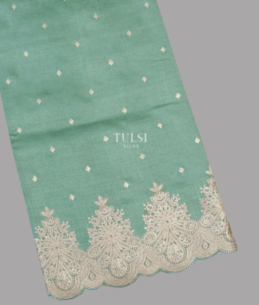 Greenish Blue Tussar Embroidery Saree T572069-image