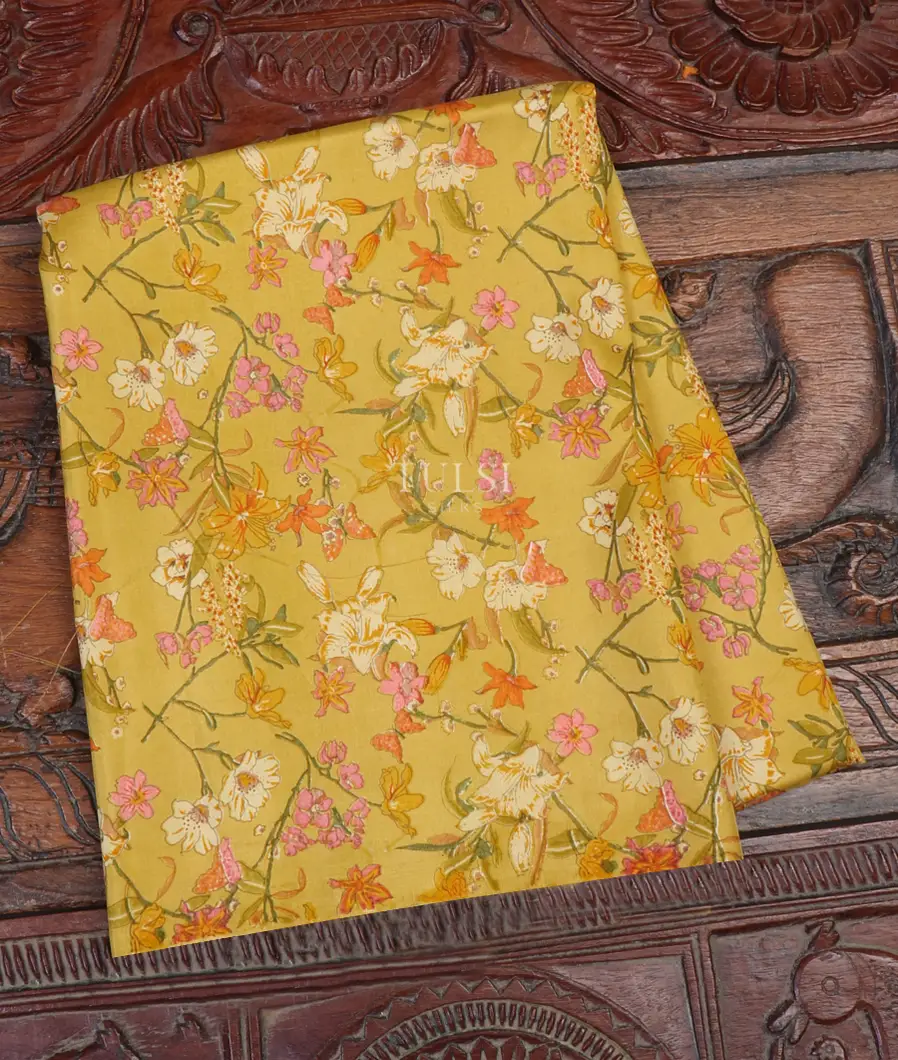 Yellow Hand Printed Kanjivaram Silk Blouse T658904-image