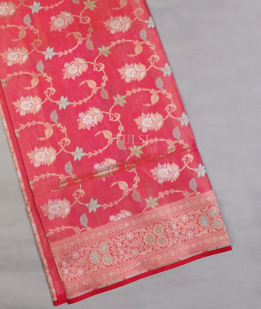 Orangish Pink Banaras Tissue Silk Saree T659127-image