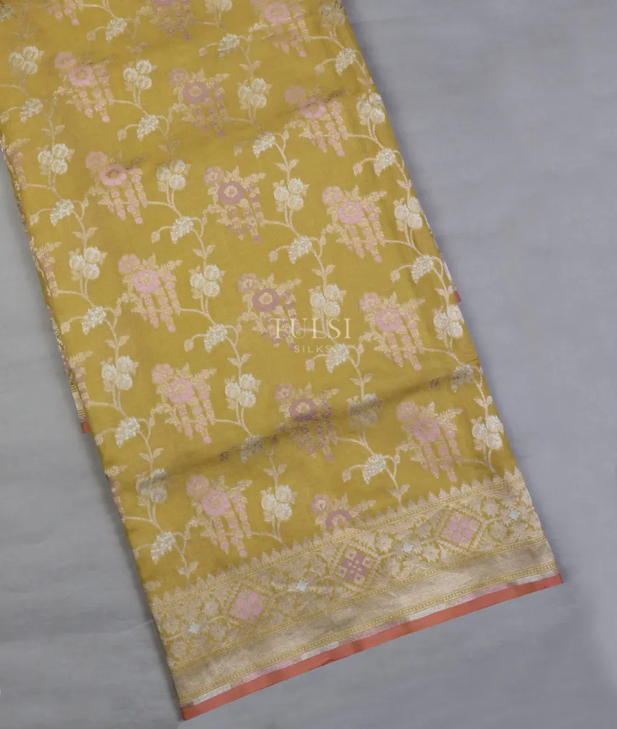 Greenish Yellow Banaras Tissue Silk Saree T659130-image