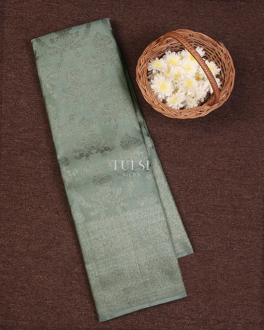 Bluish Grey Kanjivaram Silk Saree T611005-1-image