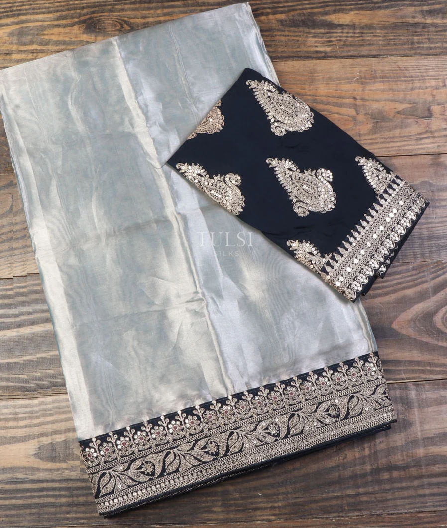 Light Blue Kora Tissue Organza Embroidery Saree T658138-image