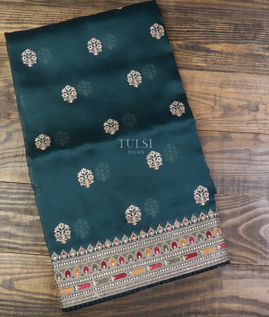 Bluish Grey Kora Organza Embroidery Saree T655310-image