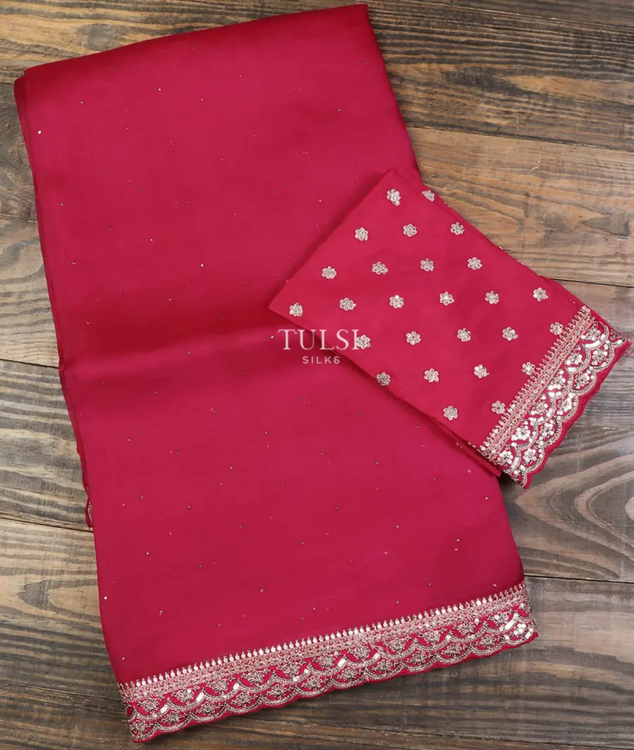 Pink Kora Organza Embroidery Saree T655342-image