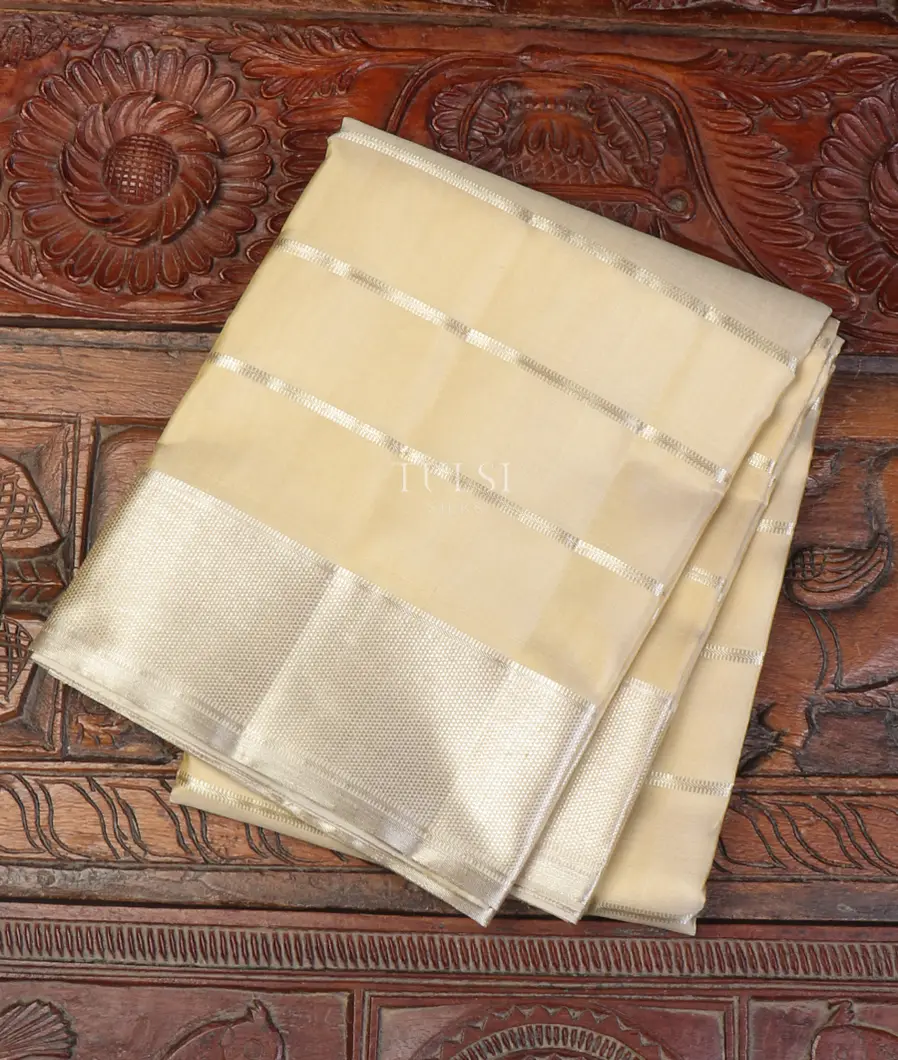 Light Beige Handwoven Kanjivaram Silk Dhoti and Vastharam T653413-image