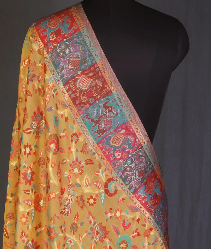Yellow Kashmir Kani Silk Dupatta T662131-image