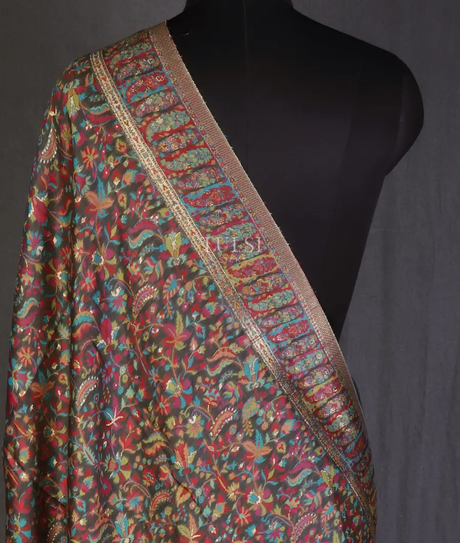 Grey Kashmir Kani Silk Dupatta T662113-image