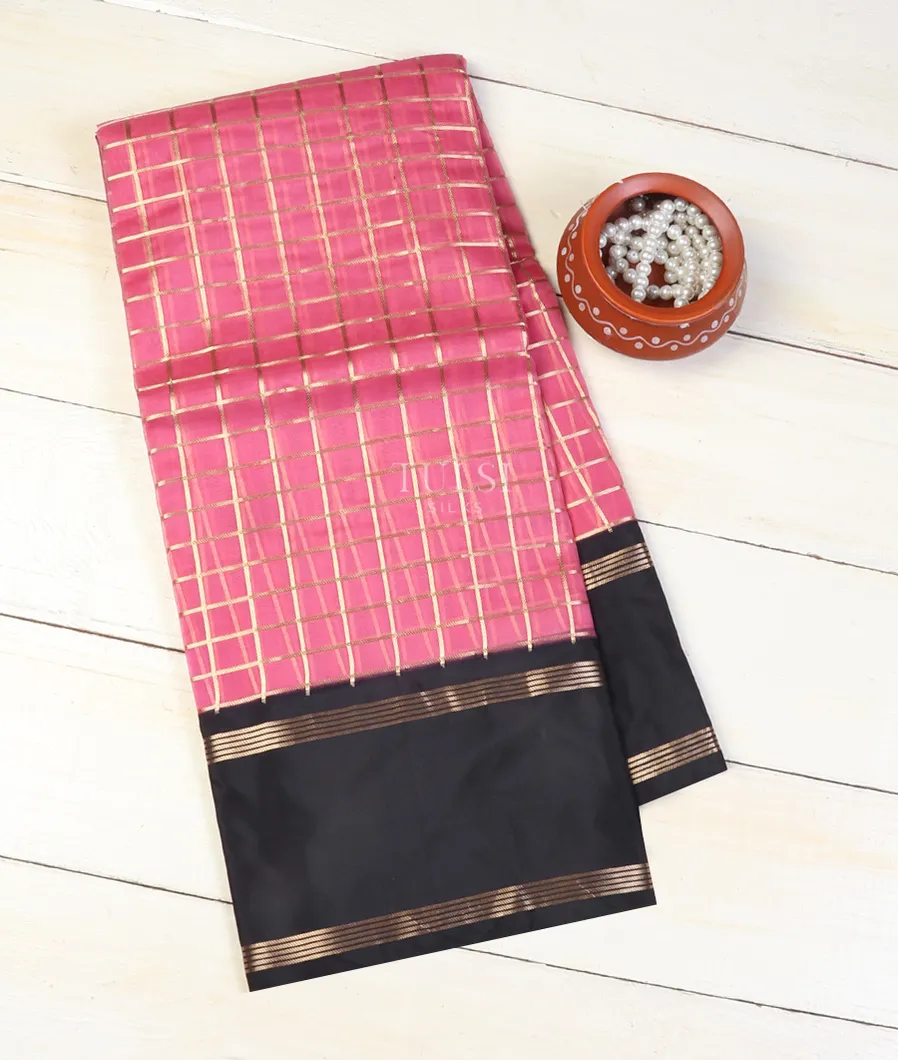 Pink Banaras Organza Saree With Silk Border T627056-1-image