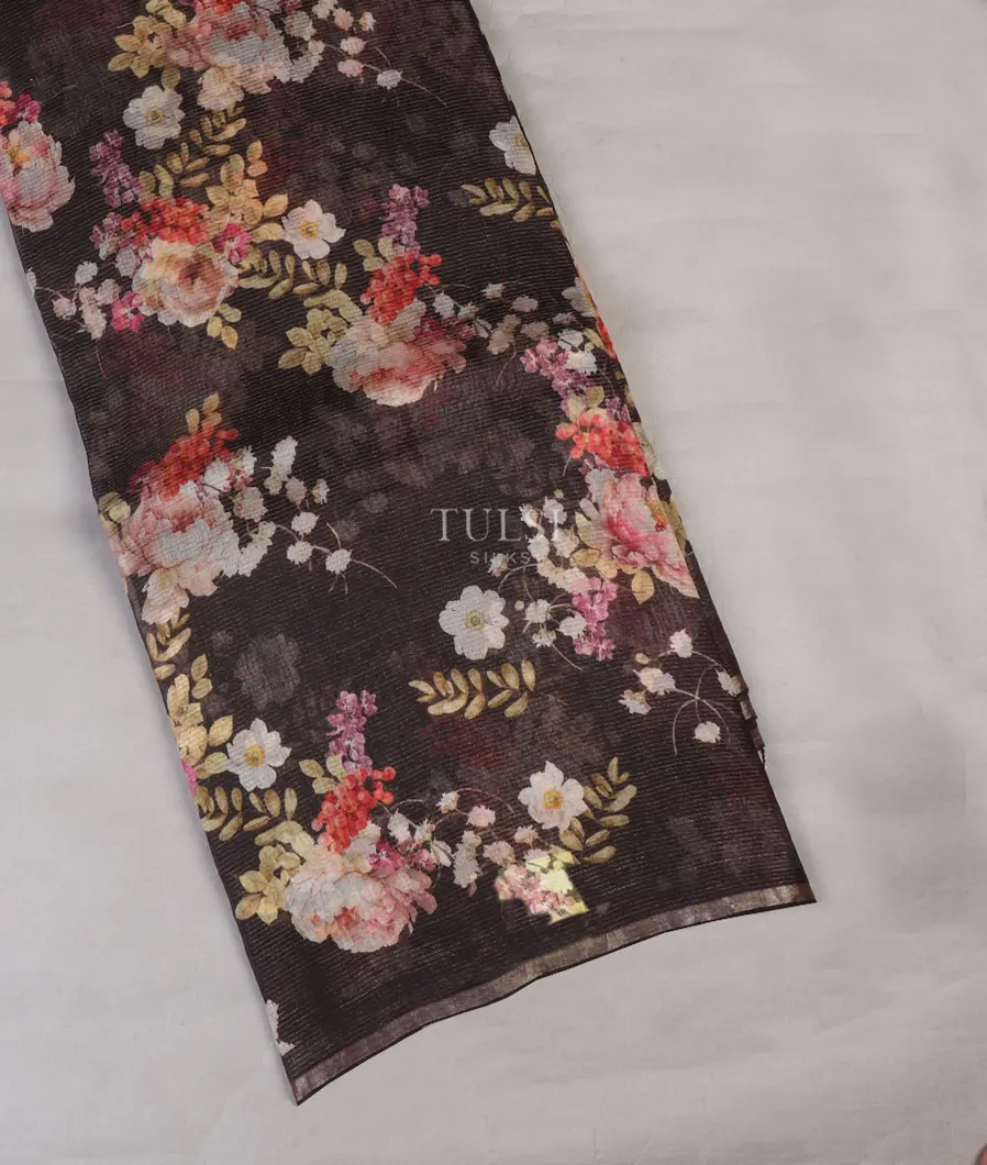 Black Tissue Organza Printed Saree T629365-image