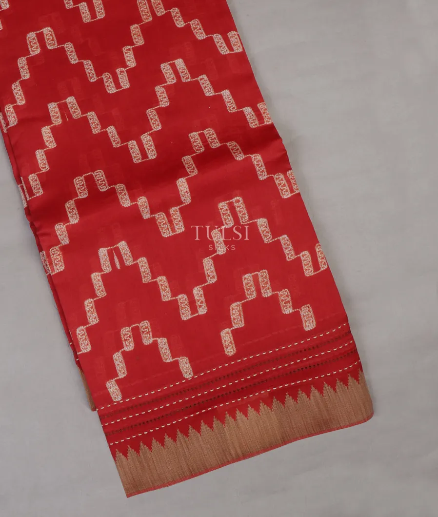 Red Soft Printed Cotton Saree T641516-image