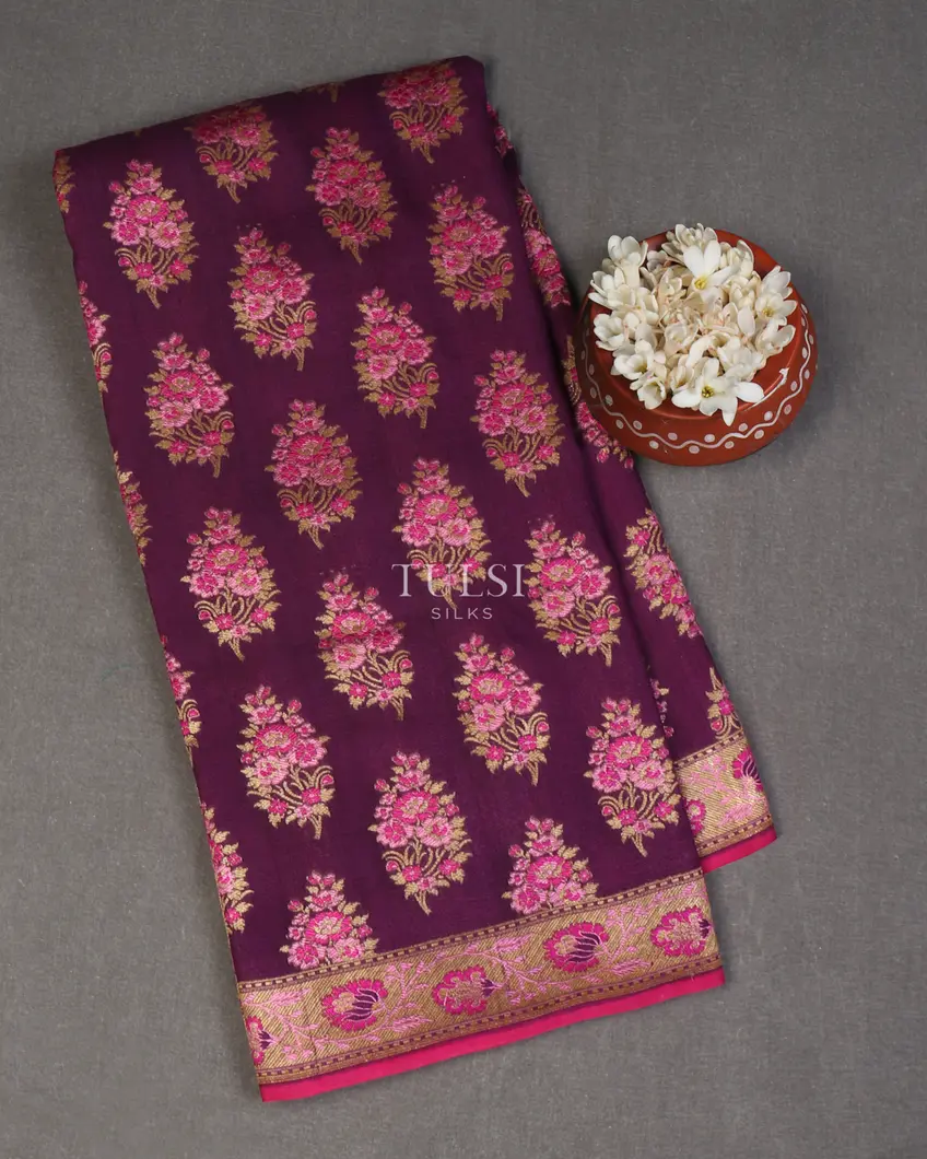 Purple Banaras Tussar Georgette Saree T654330-image