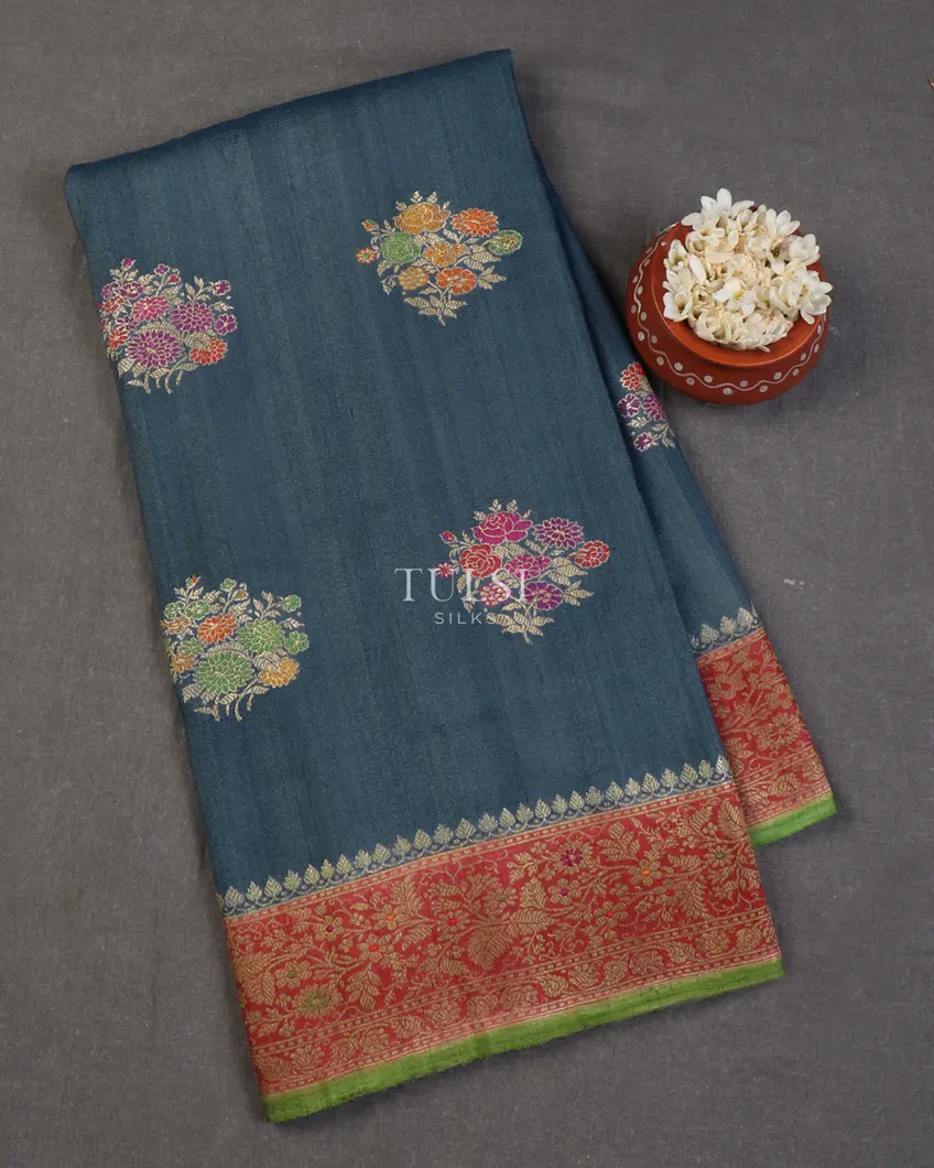 Bluish Grey Banaras Tussar Georgette Saree T654337-image