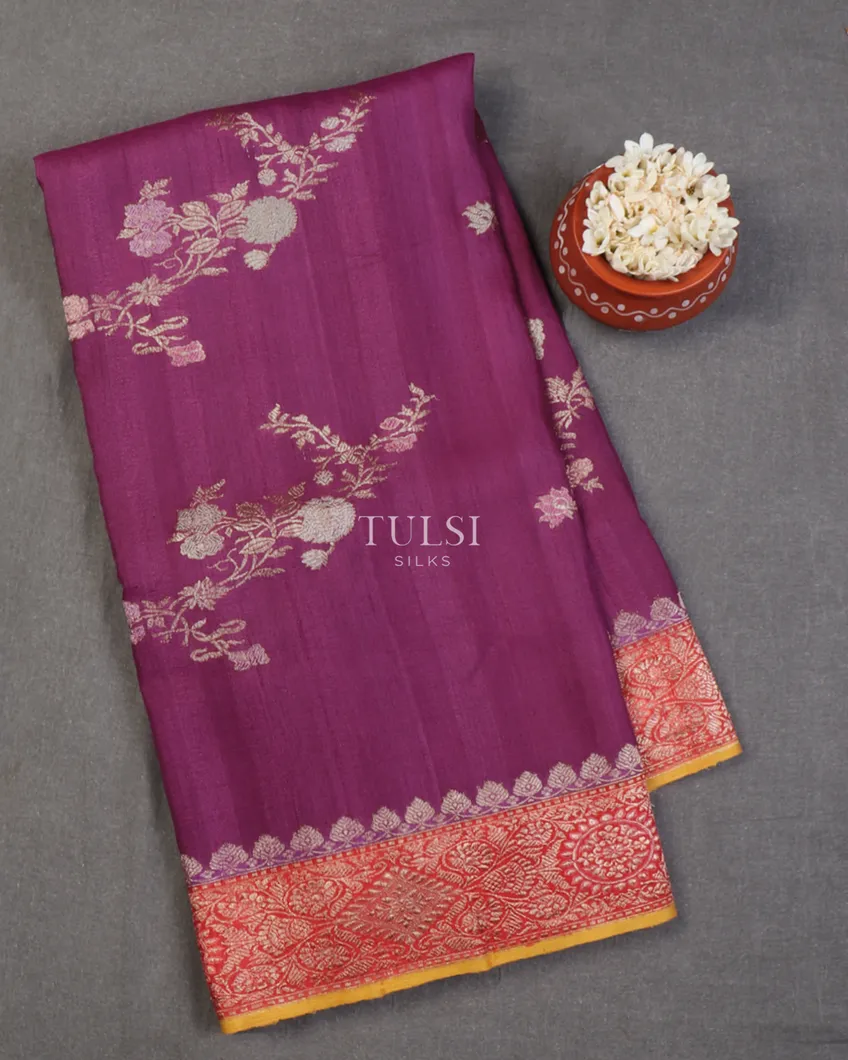 Pinkish Purple Banaras Tussar Georgette Saree T654329-image