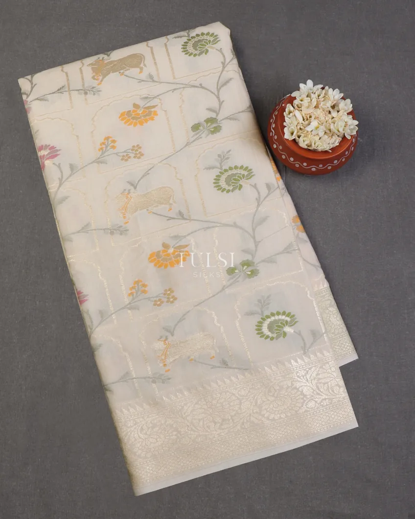 Off-White Banaras Tussar Georgette Saree T658320-image