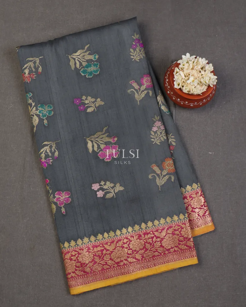 Grey Banaras Tussar Georgette Saree T654336-image