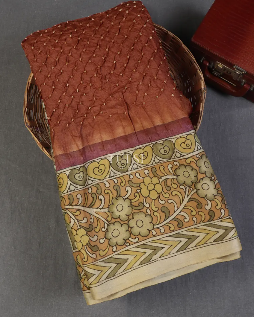 Brown Bandhani Tussar Saree T652786-image