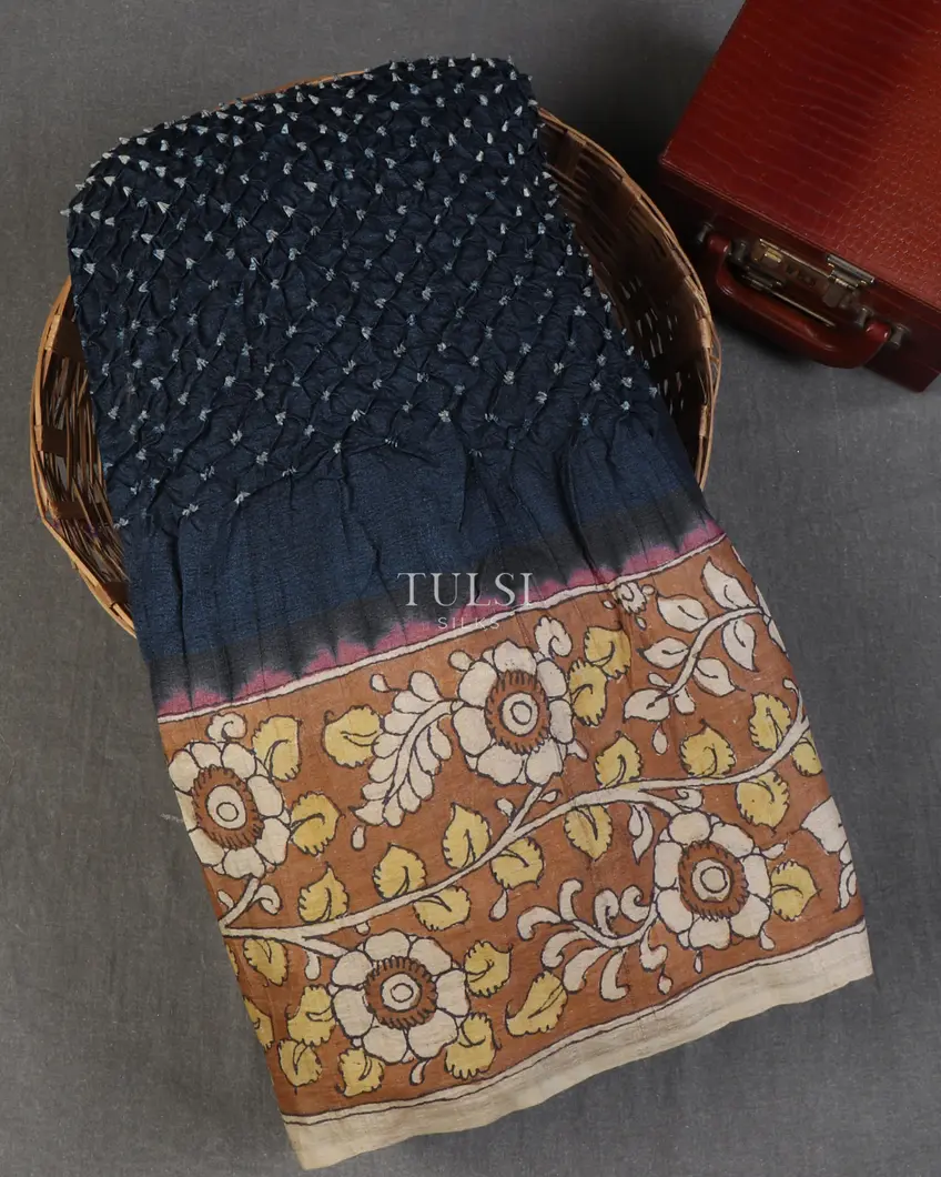 Blue Bandhani Tussar Saree T652788-image