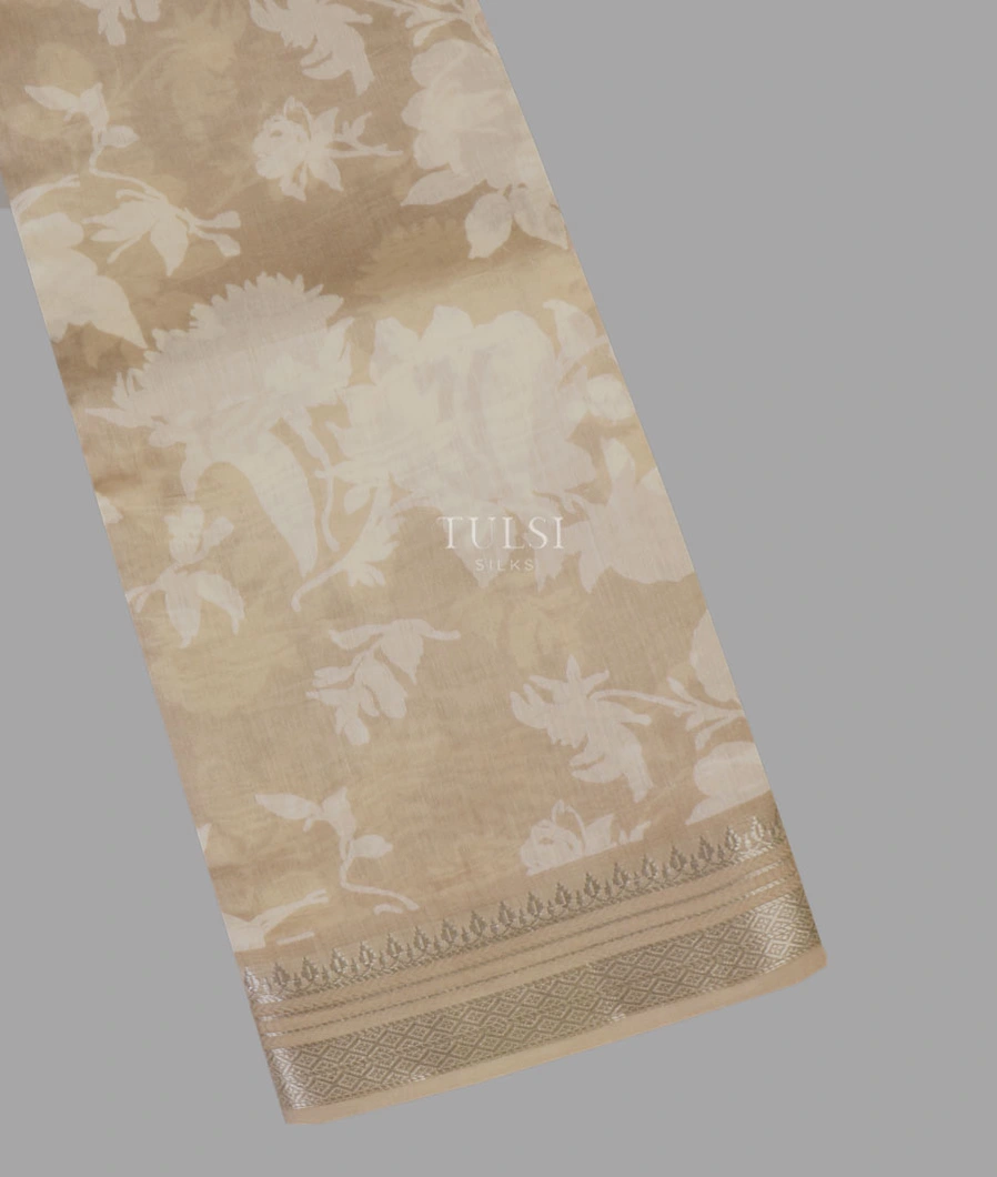 Beige Soft Printed Cotton Saree T621431-1-image