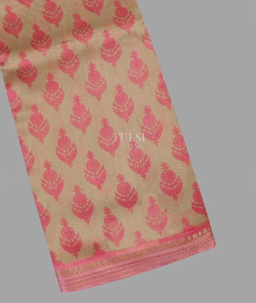 Beige Soft Printed Cotton Saree T657700-image