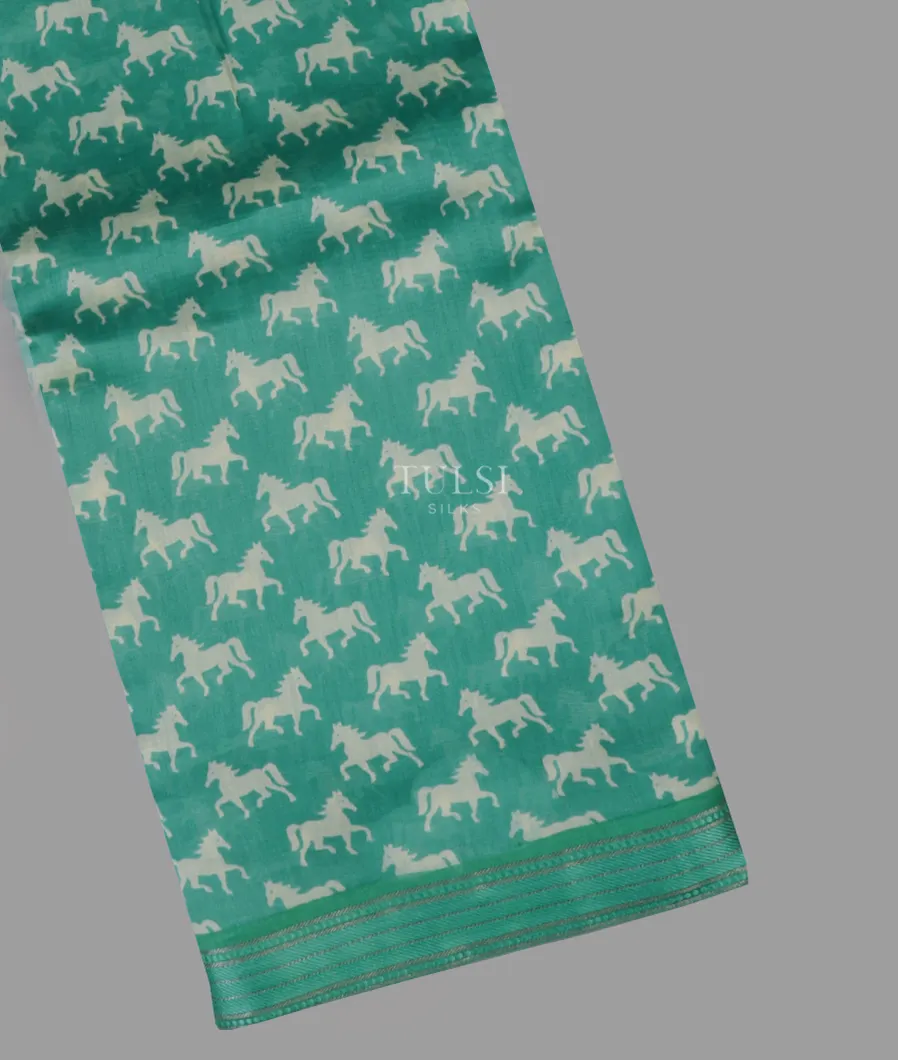 Greenish Blue Soft Printed Cotton Saree T657674-image
