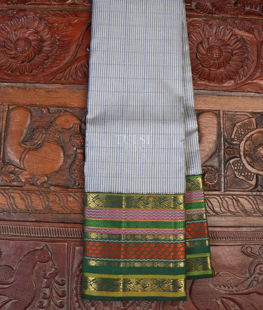 Blue and Off-White Kanjivaram Silk Saree T496651-image