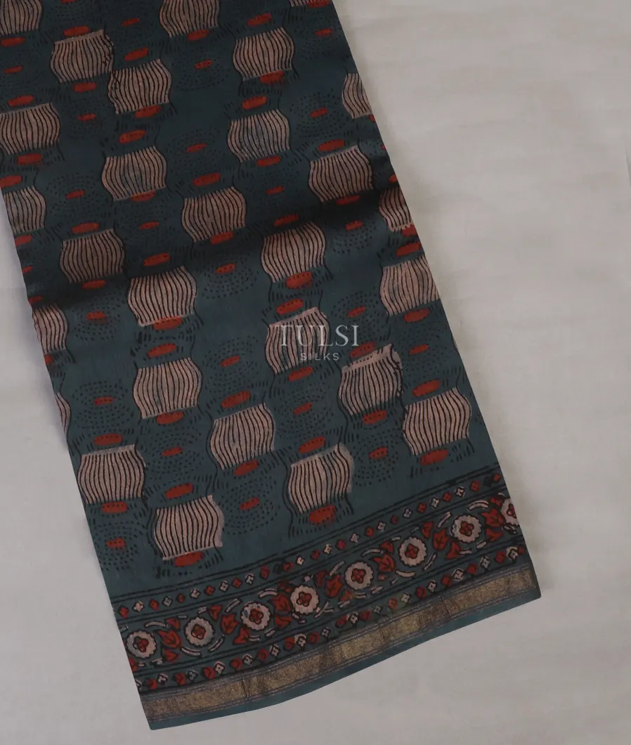 Blue Ajrakh Cotton Saree T652616-image