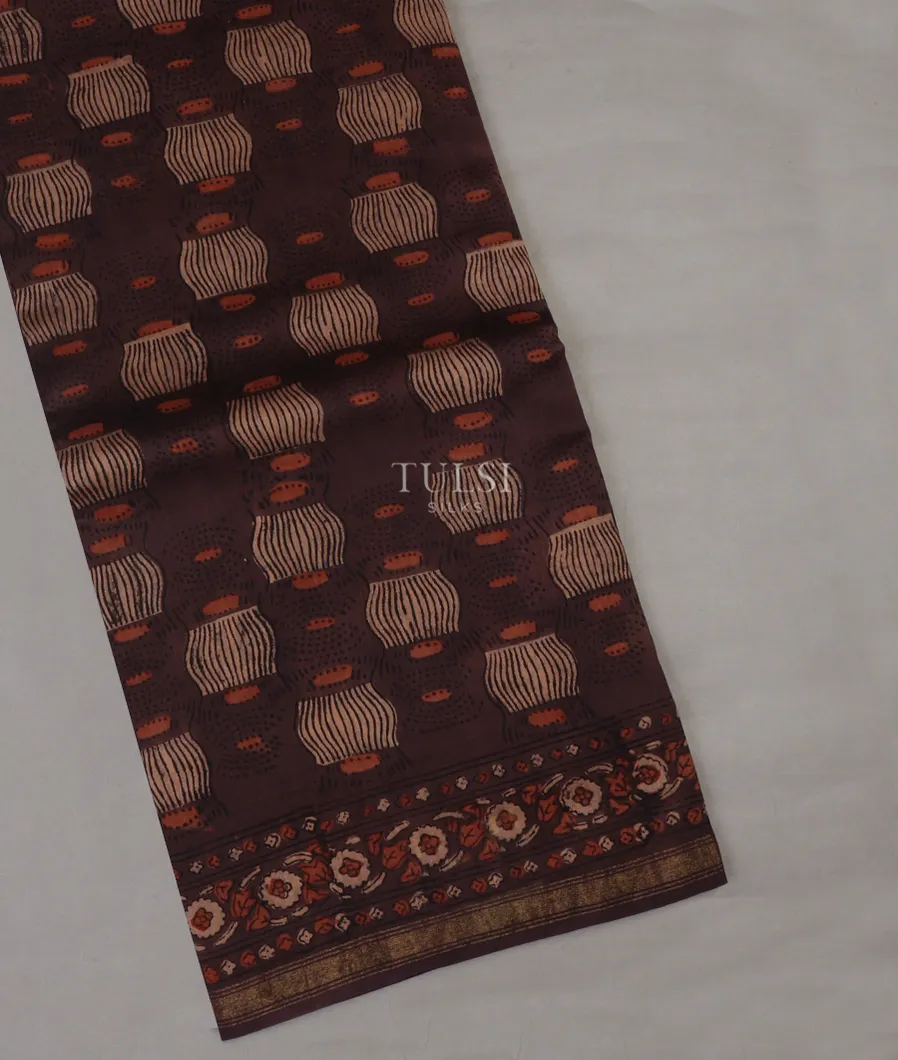 Brown Ajrakh Cotton Saree T652611-image