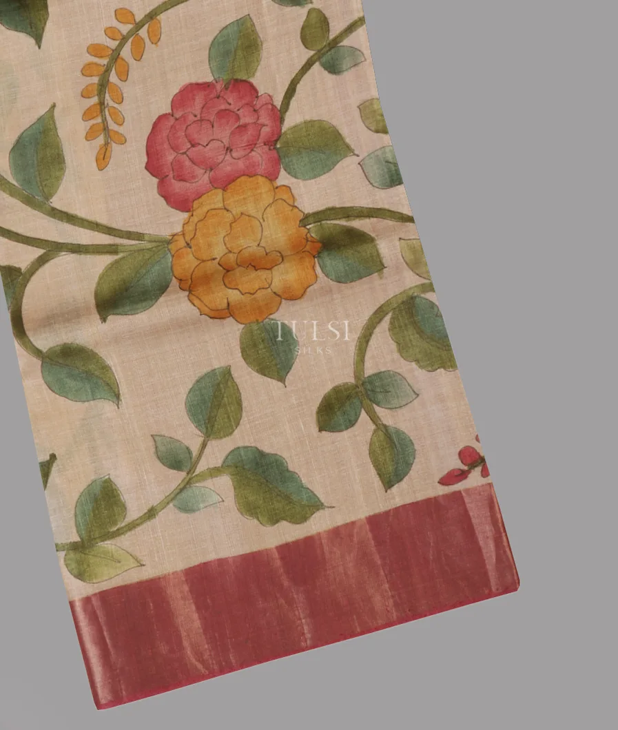 Beige Tussar Printed Saree T653572-image