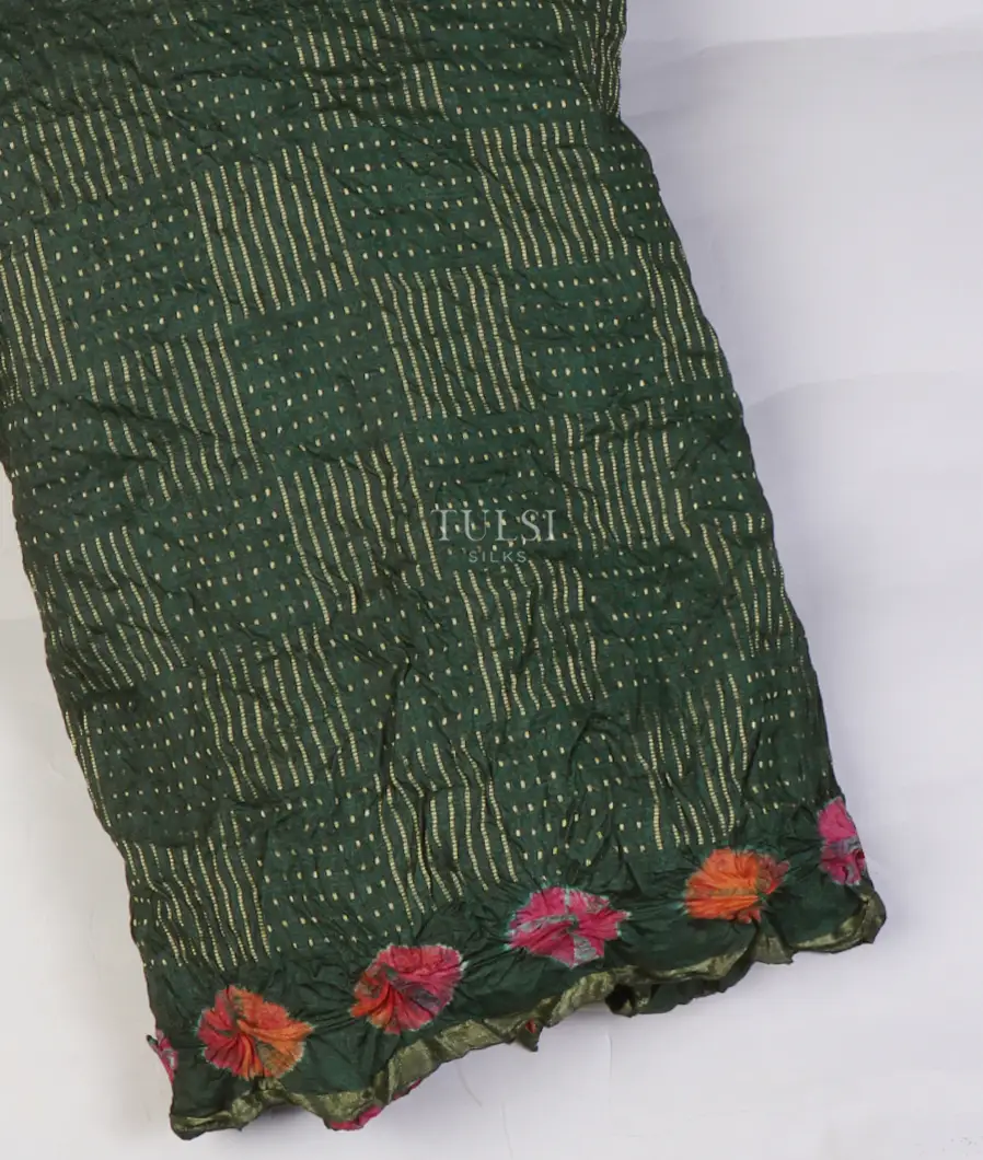 Green Bandhani Tussar Saree T652806-image