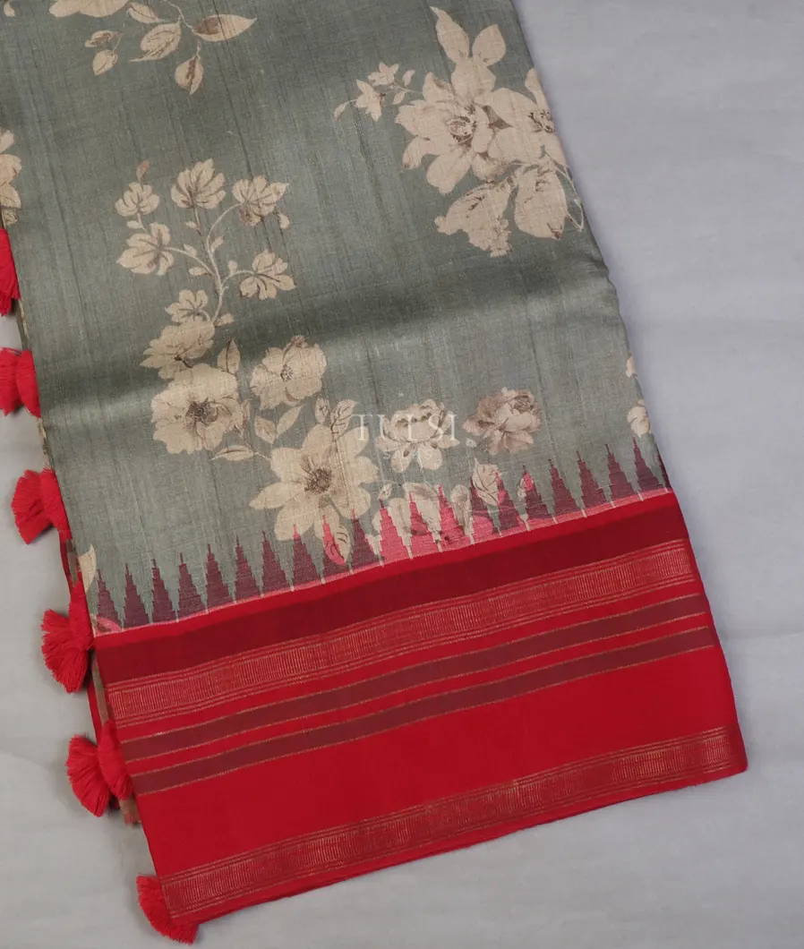 Grey Tussar Printed Saree T662880-image