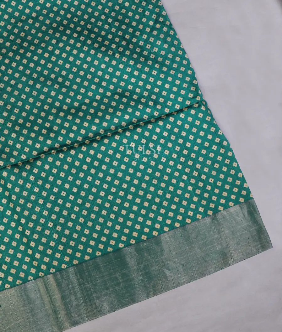 Teal Blue Printed Raw Silk Saree T576106-image