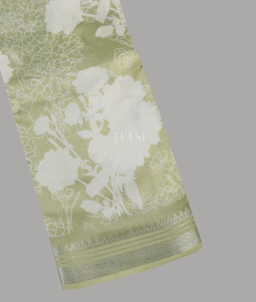 Green Soft Printed Cotton Saree T653937-image