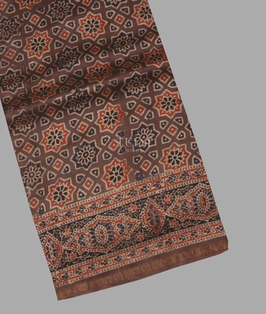 Brown Ajrakh Cotton Saree T652625-image