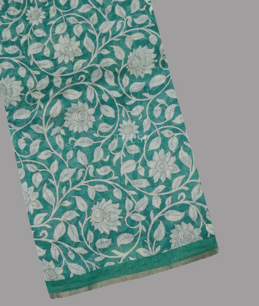 Greenish Blue Linen Printed Saree T659441-image