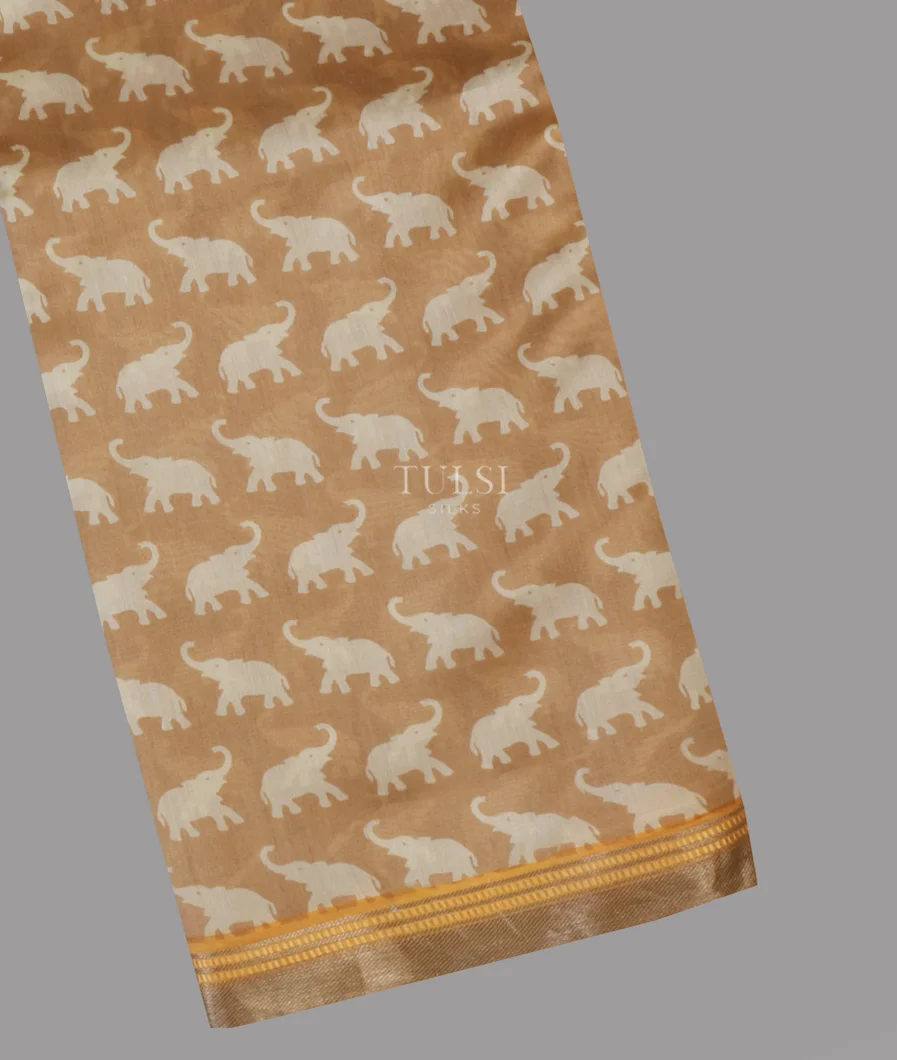 Beige Soft Printed Cotton Saree T657656-image