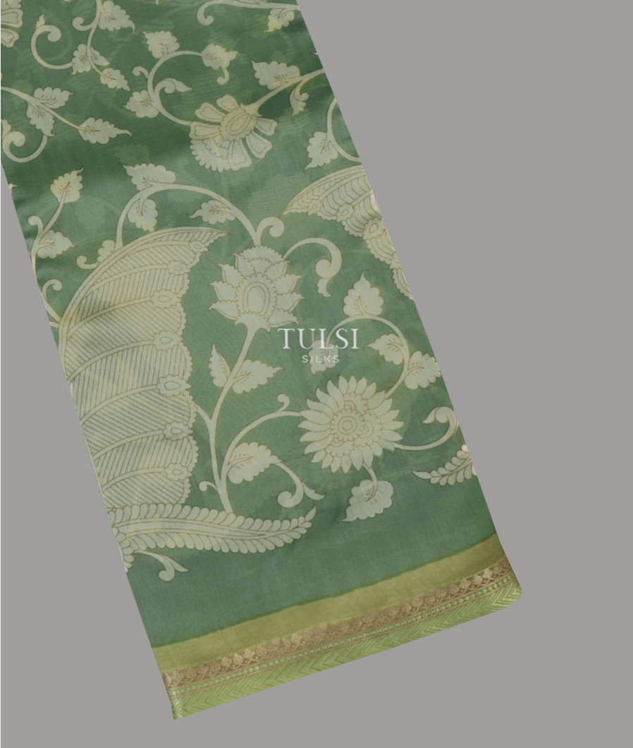 Green Soft Printed Cotton Saree T657699-image