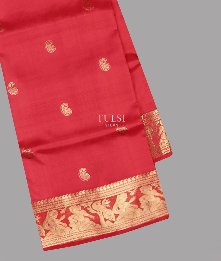 Coral Red Baluchari Silk Saree T588141-image