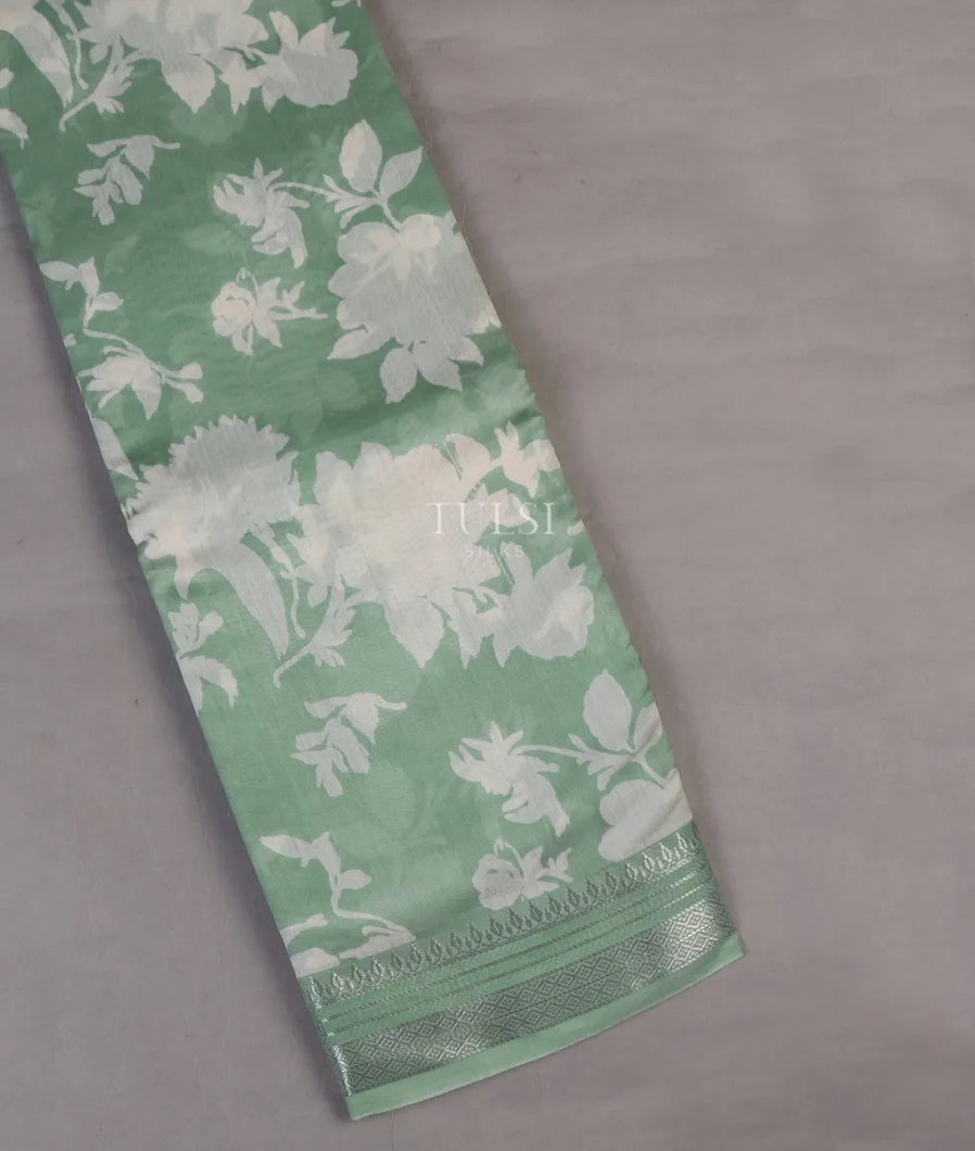 Light Greenish Blue Soft Printed Cotton Saree T653848-image