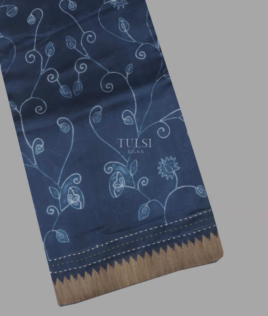 Blue Soft Printed Cotton Saree T652674-image
