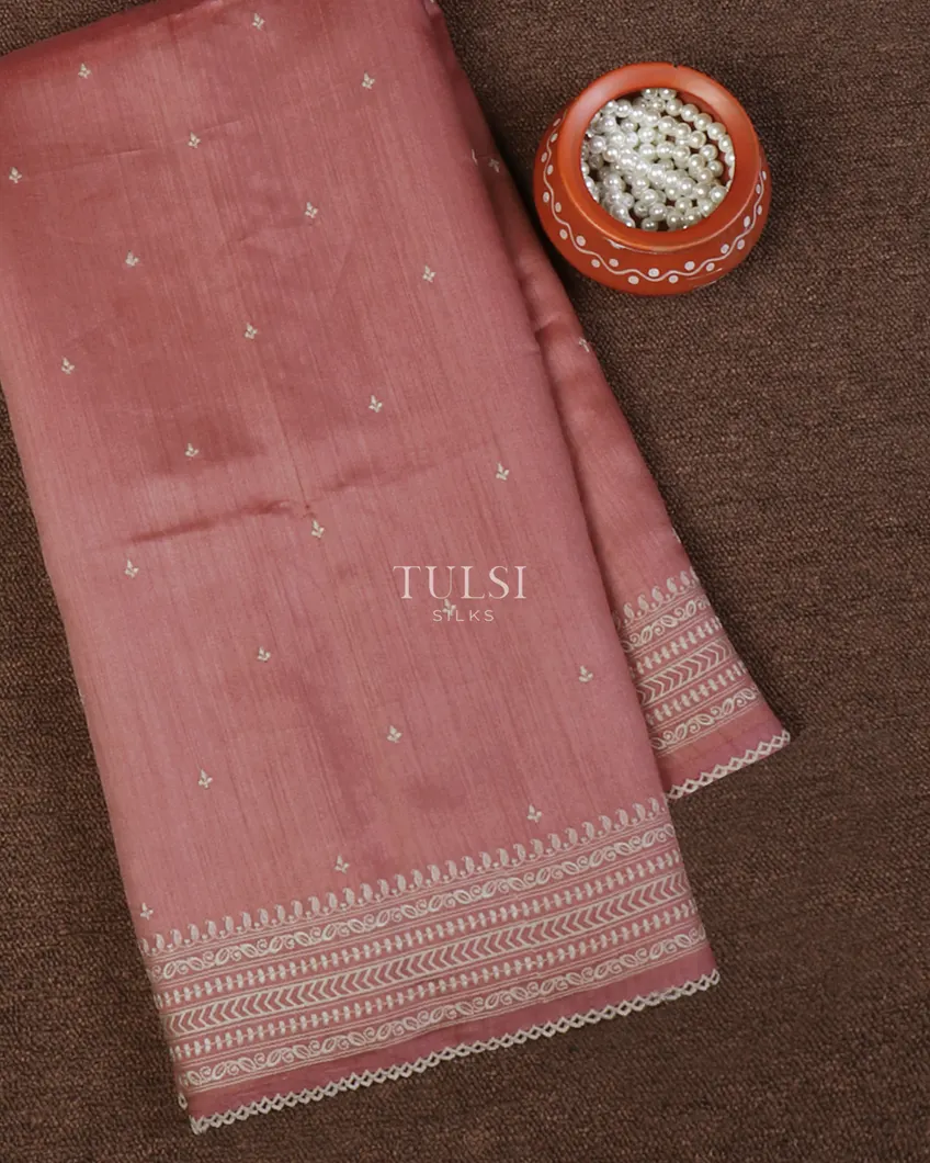 Pink Tussar Embroidery Saree T663400-image