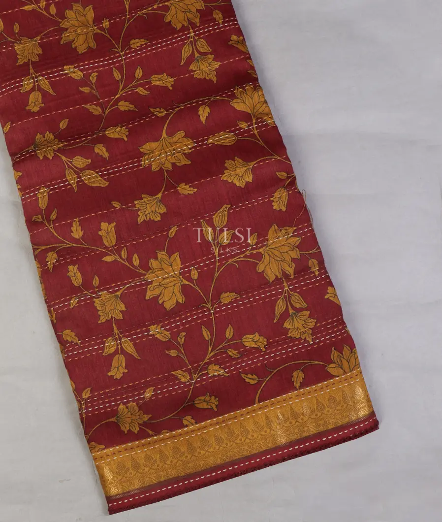 Red Tussar Printed Saree T635212-1-image