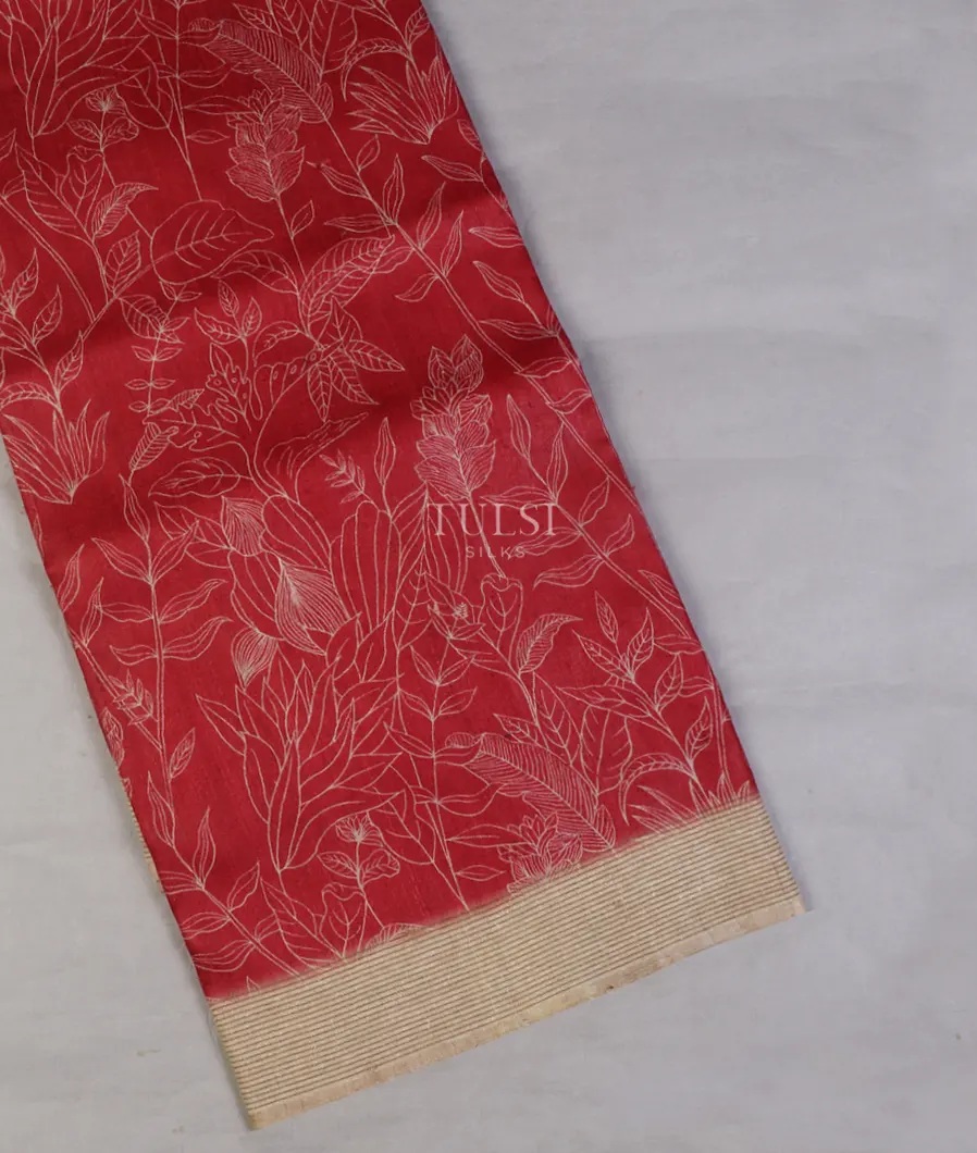 Red Tussar Printed Saree T616242-image