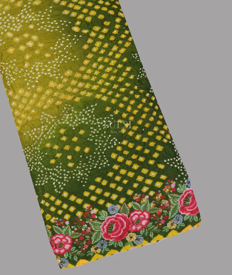 Green Bandhani Gajji Silk Embroidery Saree T562913-image