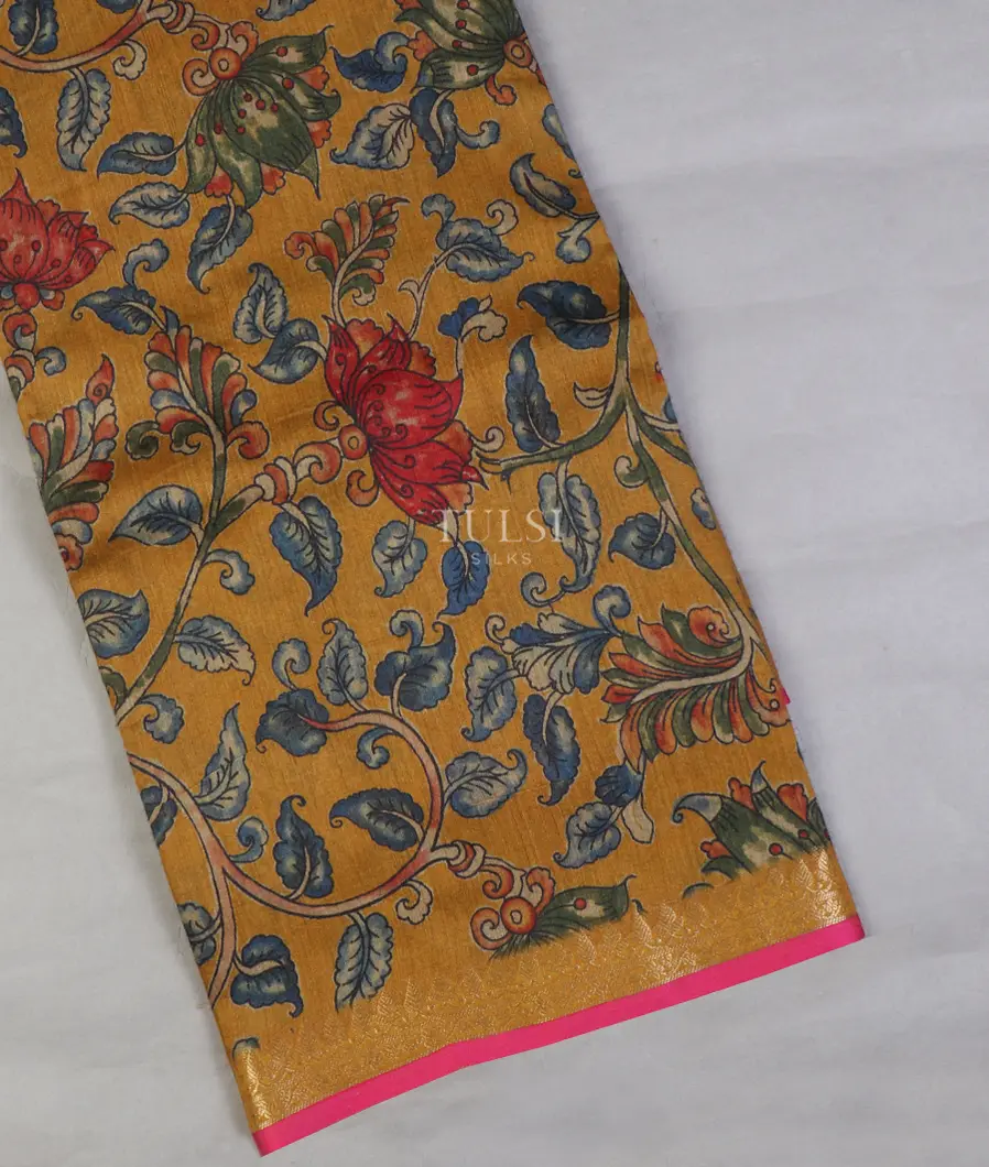 Mustard Yellow Tussar Printed Saree T603398-image