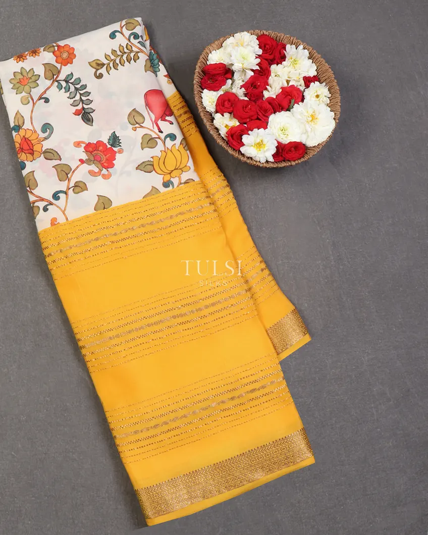 Yellow Crepe Silk Saree T663546-image
