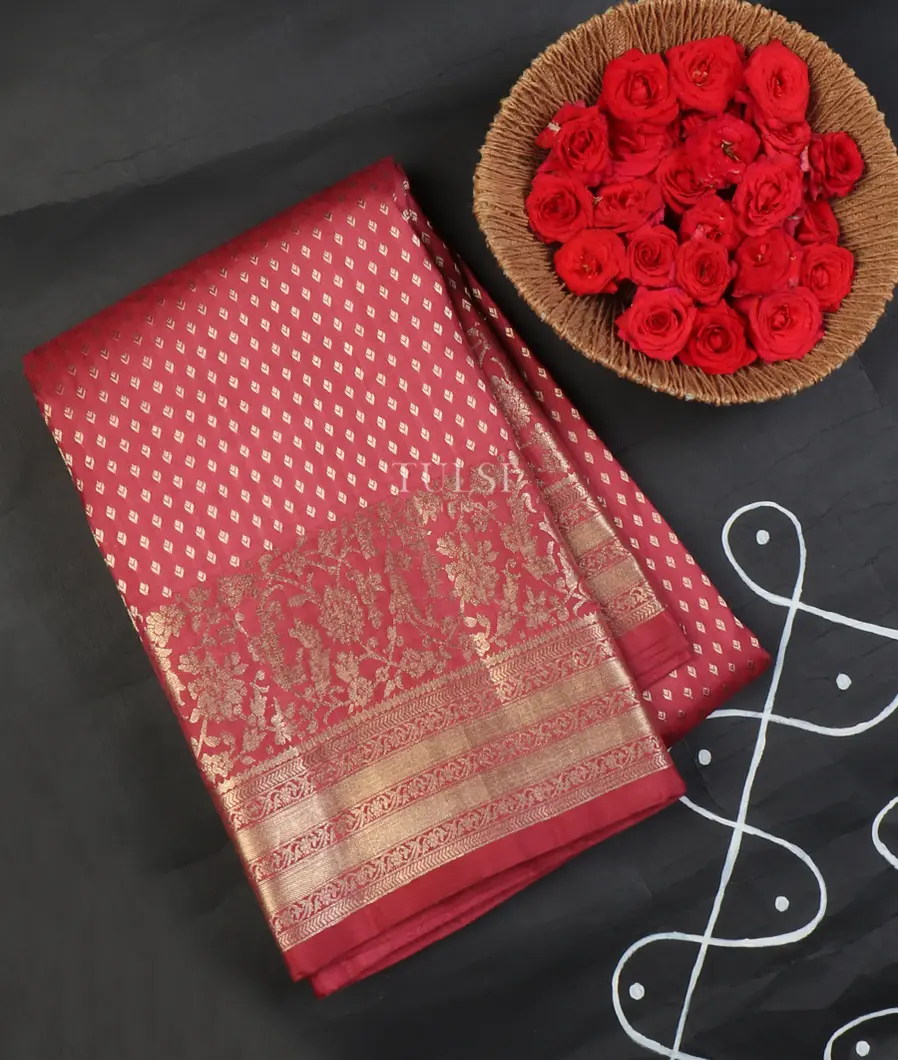 Deep Coral Pink Kanjivaram Silk Saree T662590-image