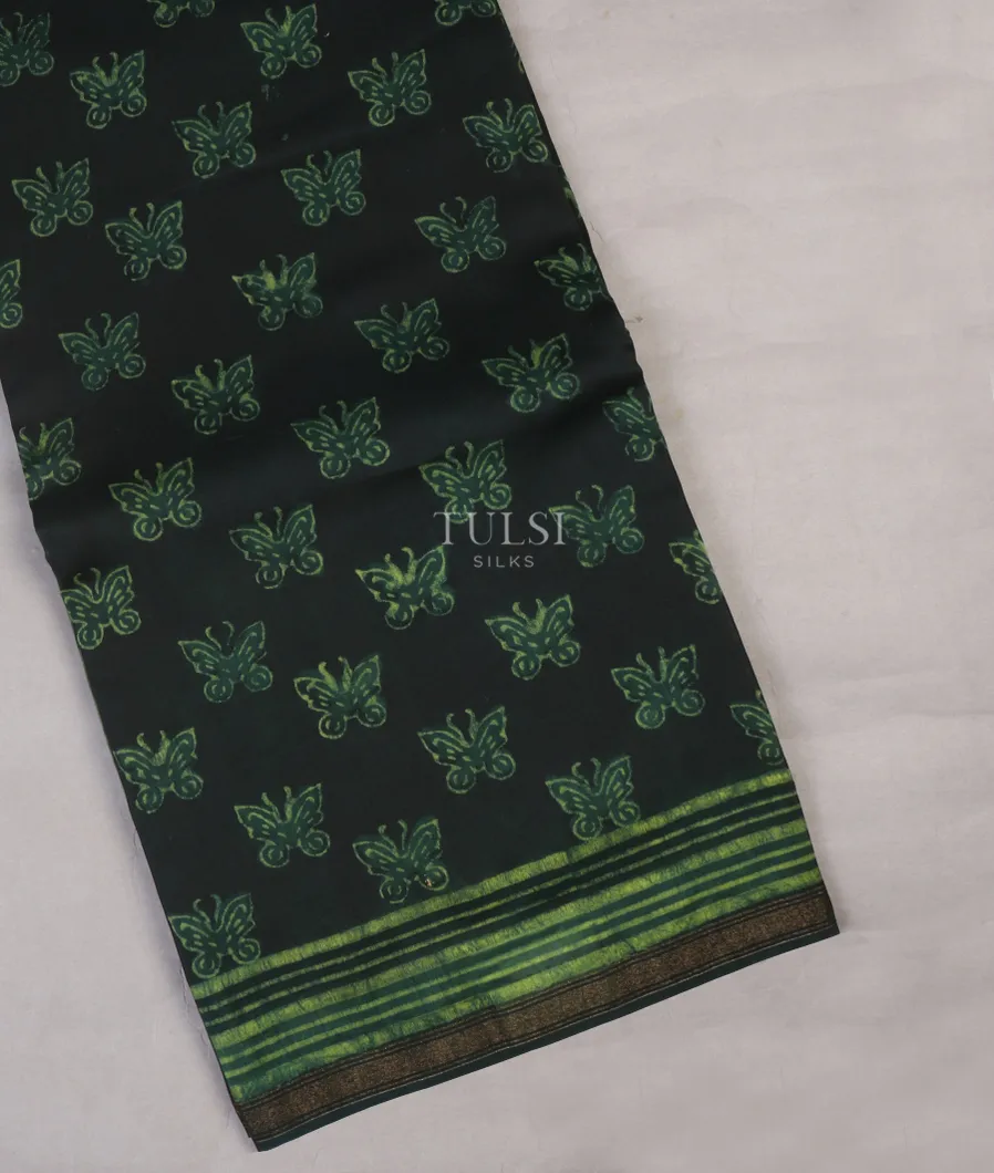 Greenish Black Soft Printed Cotton Saree T652594-image
