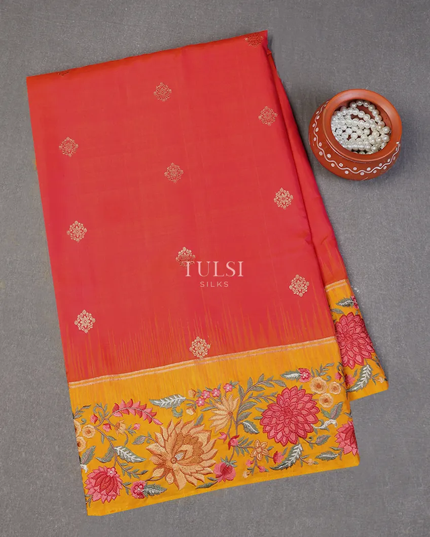 Pinkish Orange Soft Silk Embroidery Saree T655288-image