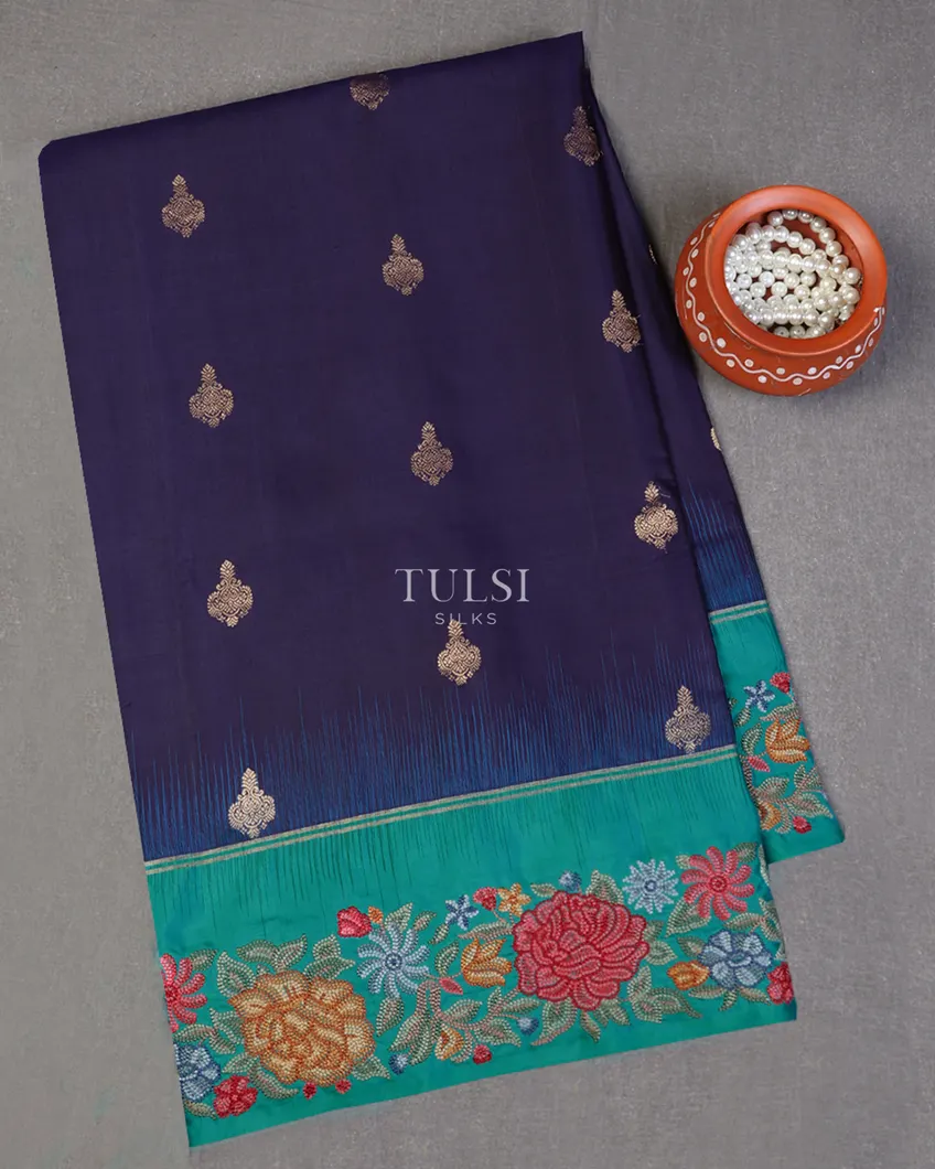 Blue Soft Silk Embroidery Saree T655291-image